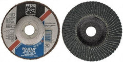PFERD - 60 Grit, 4" Disc Diam, 5/8" Center Hole, Type 27 Zirconia Alumina Flap Disc - 15,300 Max RPM, Fiberglass Backing, Arbor Attaching System, Coated - Eagle Tool & Supply