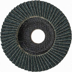 PFERD - 40 Grit, 4-1/2" Disc Diam, 7/8" Center Hole, Type 27 Zirconia Alumina Flap Disc - 13,300 Max RPM, Fiberglass Backing, Arbor Attaching System, Coated - Eagle Tool & Supply