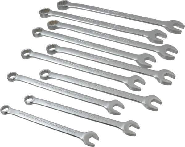 Proto - 10 Piece, 10mm to 19mm, 12 Point Combination Wrench Set - Metric Measurement Standard, Satin Chrome Finish, Comes in Nylon Roll - Eagle Tool & Supply