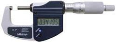 Mitutoyo - 0.001 mm Resolution, Standard Throat, Electronic Outside Micrometer - Includes Stand - Eagle Tool & Supply