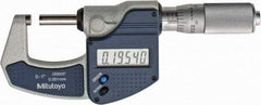 Mitutoyo - 0 to 1" Range, 0.0001" Resolution, Standard Throat, Electronic Outside Micrometer - 0.0001" Accuracy, Friction Thimble, Carbide Face, SR44 Battery, Plastic Case, Includes NIST Traceable Certification of Inspection - Eagle Tool & Supply