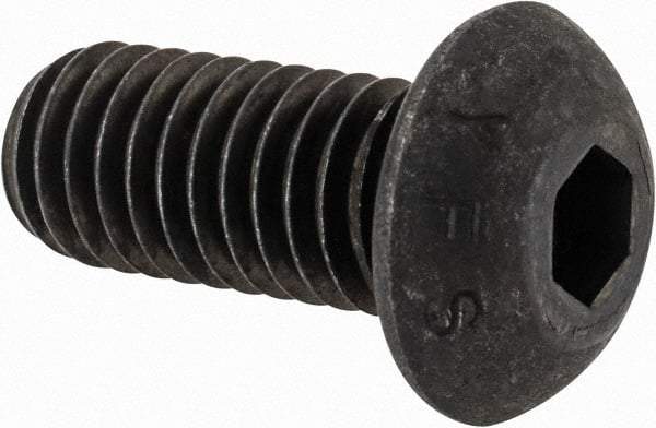Value Collection - 7/16-14 UNC Hex Socket Drive, Button Screw - Alloy Steel, Black Oxide Finish, Fully Threaded, 1" Length Under Head - Eagle Tool & Supply