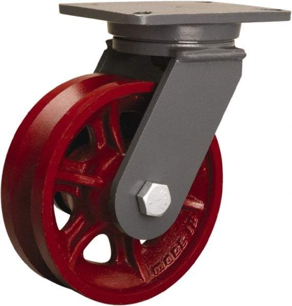 Hamilton - 10" Diam x 3" Wide, Iron Swivel Caster - 3,000 Lb Capacity, Top Plate Mount, 5-1/4" x 7-1/4" Plate, Tapered Roller Bearing - Eagle Tool & Supply