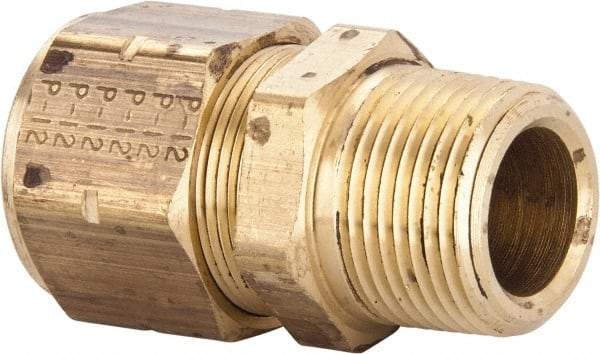 Parker - 3/4" OD, Brass Male Connector - 100 Max Working psi, 1-3/16" Hex, Comp x MNPT Ends - Eagle Tool & Supply