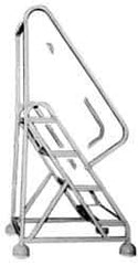 Gillis - 54" 3 Step Ladder - Rolling Steel Office Ladder, 300 Lb Capacity, 30" Platform Height, 24" Base Width x 27" Depth, Rubber Matted - Eagle Tool & Supply