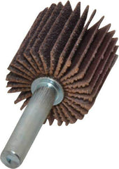 Norton - 1" Diam x 1" Face Width, Medium Aluminum Oxide Coated Mounted Flap Wheel - 1/4" Shank Mount, 60 Grit, Cloth Backing, 30,000 Max RPM - Eagle Tool & Supply