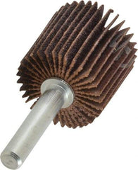 Norton - 1" Diam x 1" Face Width, Medium Aluminum Oxide Coated Mounted Flap Wheel - 1/4" Shank Mount, 80 Grit, Cloth Backing, 30,000 Max RPM - Eagle Tool & Supply