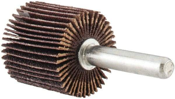 Norton - 1" Diam x 1" Face Width, Fine Aluminum Oxide Coated Mounted Flap Wheel - 1/4" Shank Mount, 120 Grit, Cloth Backing, 30,000 Max RPM - Eagle Tool & Supply
