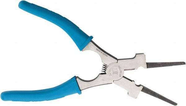 Harris Products - 8-1/2" OAL, 1-3/4" Jaw Length, Long Nose Side Cutting Welder's Pliers - Serrated Jaw, Needle Nose Head, Insulated Handles, with Spring - Eagle Tool & Supply