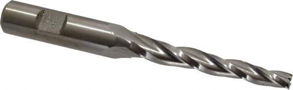 Made in USA - 1.5° Taper Angle per Side, 1/4" Small End Diam, 2-1/4" LOC, High Speed Steel 3 Flute Tapered Square End Mill - 4-1/4" OAL, 1/2" Shank Diam, Spiral Flute - Eagle Tool & Supply