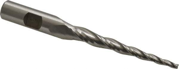 Made in USA - 3° Taper Angle per Side, 1/8" Small End Diam, 2-1/2" LOC, High Speed Steel 3 Flute Tapered Square End Mill - 4-1/2" OAL, 1/2" Shank Diam, Spiral Flute - Eagle Tool & Supply