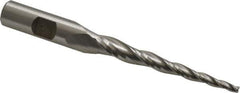 Made in USA - 3° Taper Angle per Side, 1/8" Small End Diam, 2-1/2" LOC, High Speed Steel 3 Flute Tapered Square End Mill - 4-1/2" OAL, 1/2" Shank Diam, Spiral Flute - Eagle Tool & Supply