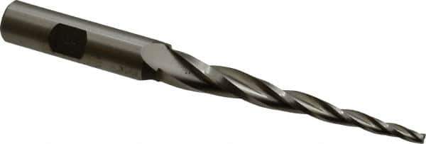 Made in USA - 3° Taper Angle per Side, 1/8" Small End Diam, 3" LOC, High Speed Steel 3 Flute Tapered Square End Mill - 5" OAL, 1/2" Shank Diam, Spiral Flute - Eagle Tool & Supply