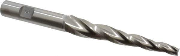 Made in USA - 3° Taper Angle per Side, 1/4" Small End Diam, 3-1/4" LOC, High Speed Steel 3 Flute Tapered Square End Mill - 5-1/2" OAL, 5/8" Shank Diam, Spiral Flute - Eagle Tool & Supply
