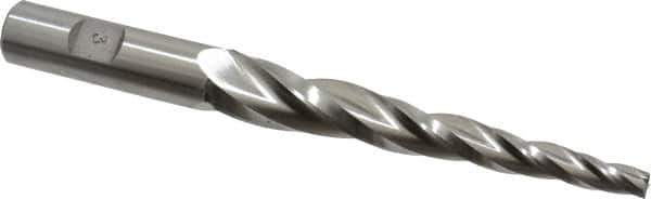 Made in USA - 3° Taper Angle per Side, 1/4" Small End Diam, 4" LOC, High Speed Steel 3 Flute Tapered Square End Mill - 6-1/2" OAL, 5/8" Shank Diam, Spiral Flute - Eagle Tool & Supply