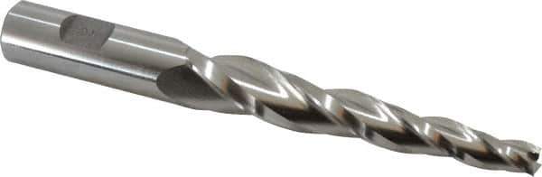 Made in USA - 3° Taper Angle per Side, 3/8" Small End Diam, 4" LOC, High Speed Steel 3 Flute Tapered Square End Mill - 6-1/2" OAL, 3/4" Shank Diam, Spiral Flute - Eagle Tool & Supply