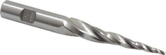 Made in USA - 5° Taper Angle per Side, 3/32" Small End Diam, 2-1/2" LOC, High Speed Steel 3 Flute Tapered Square End Mill - 4-1/2" OAL, 1/2" Shank Diam, Spiral Flute - Eagle Tool & Supply