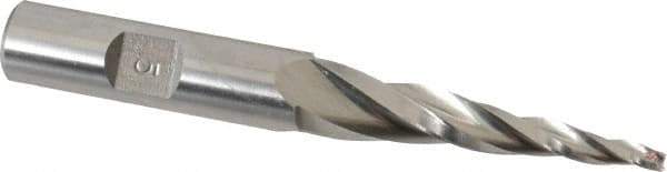 Made in USA - 5° Taper Angle per Side, 1/8" Small End Diam, 2" LOC, High Speed Steel 3 Flute Tapered Square End Mill - 3-7/8" OAL, 1/2" Shank Diam, Spiral Flute - Eagle Tool & Supply