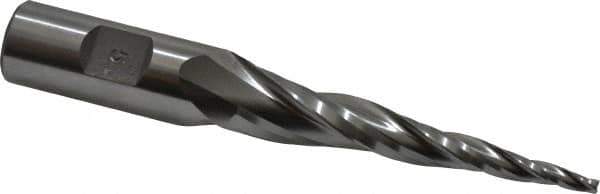Made in USA - 5° Taper Angle per Side, 1/8" Small End Diam, 3" LOC, High Speed Steel 3 Flute Tapered Square End Mill - 5-1/2" OAL, 3/4" Shank Diam - Eagle Tool & Supply