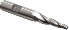 Made in USA - 5° Taper Angle per Side, 3/16" Small End Diam, 1-1/2" LOC, High Speed Steel 3 Flute Tapered Square End Mill - 4" OAL, 1/2" Shank Diam, Spiral Flute - Eagle Tool & Supply