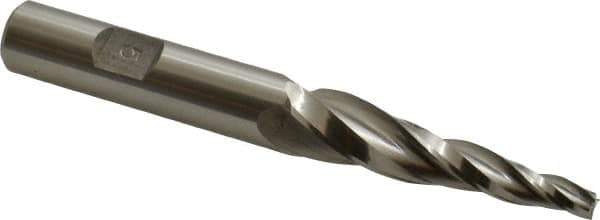Made in USA - 5° Taper Angle per Side, 3/16" Small End Diam, 2" LOC, High Speed Steel 3 Flute Tapered Square End Mill - 4-1/8" OAL, 1/2" Shank Diam, Spiral Flute - Eagle Tool & Supply