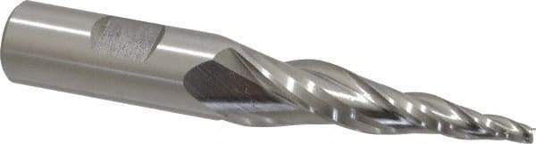 Made in USA - 7° Taper Angle per Side, 1/8" Small End Diam, 2" LOC, High Speed Steel 3 Flute Tapered Square End Mill - 4-1/8" OAL, 5/8" Shank Diam, Spiral Flute - Eagle Tool & Supply