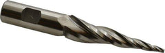 Made in USA - 7° Taper Angle per Side, 1/8" Small End Diam, 3" LOC, High Speed Steel 3 Flute Tapered Square End Mill - 5-1/4" OAL, 3/4" Shank Diam, Spiral Flute - Eagle Tool & Supply