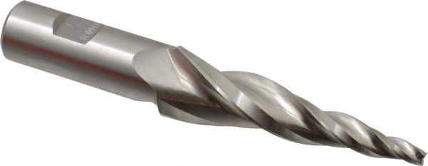 Made in USA - 7° Taper Angle per Side, 3/16" Small End Diam, 3" LOC, High Speed Steel 3 Flute Tapered Square End Mill - 5-1/4" OAL, 3/4" Shank Diam, Spiral Flute - Eagle Tool & Supply