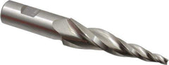Made in USA - 7° Taper Angle per Side, 3/16" Small End Diam, 3" LOC, High Speed Steel 3 Flute Tapered Square End Mill - 5-1/4" OAL, 3/4" Shank Diam, Spiral Flute - Eagle Tool & Supply