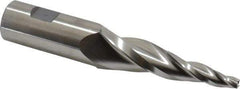 Made in USA - 7° Taper Angle per Side, 1/4" Small End Diam, 3-1/4" LOC, High Speed Steel 3 Flute Tapered Square End Mill - 5-3/4" OAL, 1" Shank Diam, Spiral Flute - Eagle Tool & Supply