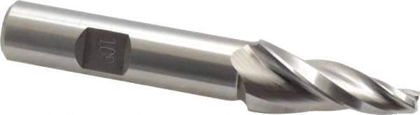 Made in USA - 10° Taper Angle per Side, 3/16" Small End Diam, 1-1/4" LOC, High Speed Steel 3 Flute Tapered Square End Mill - 3-1/4" OAL, 1/2" Shank Diam, Spiral Flute - Eagle Tool & Supply