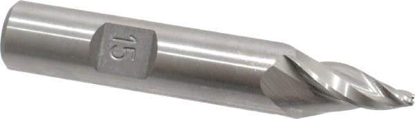 Made in USA - 15° Taper Angle per Side, 3/32" Small End Diam, 3/4" LOC, High Speed Steel 3 Flute Tapered Square End Mill - 2-3/4" OAL, 1/2" Shank Diam, Spiral Flute - Eagle Tool & Supply