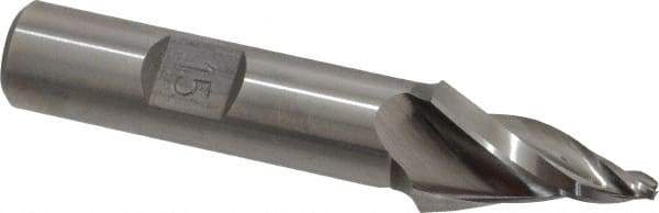 Made in USA - 15° Taper Angle per Side, 3/32" Small End Diam, 1" LOC, High Speed Steel 3 Flute Tapered Square End Mill - 3" OAL, 1/2" Shank Diam, Spiral Flute - Eagle Tool & Supply