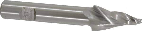 Made in USA - 15° Taper Angle per Side, 1/8" Small End Diam, 1-1/4" LOC, High Speed Steel 3 Flute Tapered Square End Mill - 3-1/4" OAL, 5/8" Shank Diam, Spiral Flute - Eagle Tool & Supply