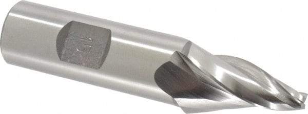 Made in USA - 15° Taper Angle per Side, 3/16" Small End Diam, 1-1/4" LOC, High Speed Steel 3 Flute Tapered Square End Mill - 3-1/2" OAL, 3/4" Shank Diam, Spiral Flute - Eagle Tool & Supply