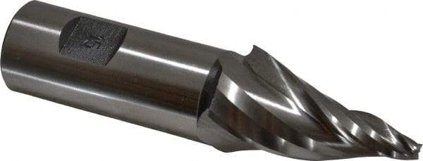 Made in USA - 15° Taper Angle per Side, 3/16" Small End Diam, 2" LOC, High Speed Steel 3 Flute Tapered Square End Mill - 4-1/2" OAL, 1" Shank Diam, Spiral Flute - Eagle Tool & Supply