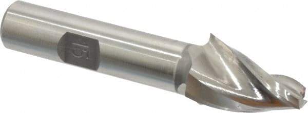 Made in USA - 15° Taper Angle per Side, 1/4" Small End Diam, 1" LOC, High Speed Steel 3 Flute Tapered Square End Mill - 3" OAL, 1/2" Shank Diam, Spiral Flute - Eagle Tool & Supply