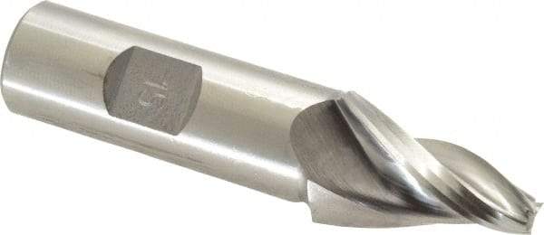 Made in USA - 15° Taper Angle per Side, 1/4" Small End Diam, 1-1/4" LOC, High Speed Steel 3 Flute Tapered Square End Mill - 3-1/2" OAL, 3/4" Shank Diam - Eagle Tool & Supply
