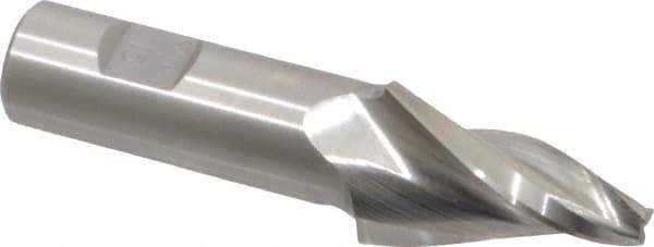Made in USA - 15° Taper Angle per Side, 1/4" Small End Diam, 1-1/2" LOC, High Speed Steel 3 Flute Tapered Square End Mill - 3-3/4" OAL, 3/4" Shank Diam, Spiral Flute - Eagle Tool & Supply
