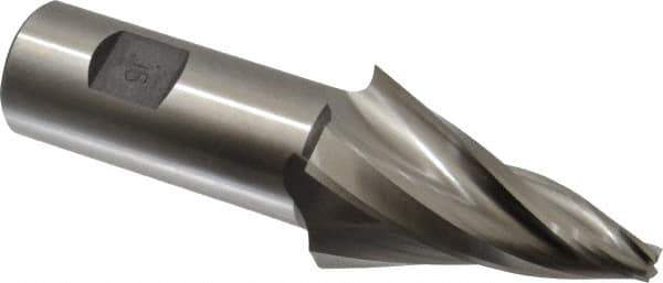 Made in USA - 15° Taper Angle per Side, 1/4" Small End Diam, 2-1/4" LOC, High Speed Steel 3 Flute Tapered Square End Mill - 4-3/4" OAL, 1" Shank Diam, Spiral Flute - Eagle Tool & Supply