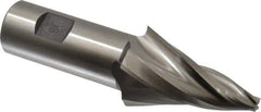 Made in USA - 15° Taper Angle per Side, 1/4" Small End Diam, 2-1/4" LOC, High Speed Steel 3 Flute Tapered Square End Mill - 4-3/4" OAL, 1" Shank Diam, Spiral Flute - Eagle Tool & Supply