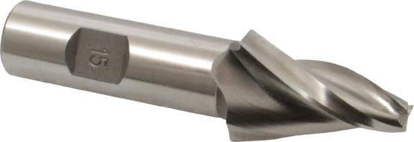 Made in USA - 15° Taper Angle per Side, 5/16" Small End Diam, 1-1/2" LOC, High Speed Steel 3 Flute Tapered Square End Mill - 3-3/4" OAL, 3/4" Shank Diam, Spiral Flute - Eagle Tool & Supply