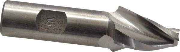 Made in USA - 15° Taper Angle per Side, 3/8" Small End Diam, 1-1/4" LOC, High Speed Steel 3 Flute Tapered Square End Mill - 3-1/2" OAL, 3/4" Shank Diam, Spiral Flute - Eagle Tool & Supply