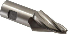 Made in USA - 15° Taper Angle per Side, 3/8" Small End Diam, 2-1/4" LOC, High Speed Steel 4 Flute Tapered Square End Mill - 4-3/4" OAL, 1-1/4" Shank Diam, Spiral Flute - Eagle Tool & Supply