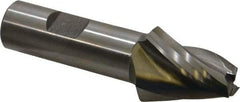 Made in USA - 15° Taper Angle per Side, 1/2" Small End Diam, 1-1/4" LOC, High Speed Steel 3 Flute Tapered Square End Mill - 3-1/2" OAL, 3/4" Shank Diam, Spiral Flute - Eagle Tool & Supply