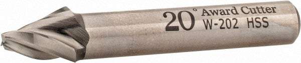 Made in USA - 20° Taper Angle per Side, 1/8" Small End Diam, 1/2" LOC, High Speed Steel 3 Flute Tapered Square End Mill - 2-1/2" OAL, 3/8" Shank Diam, Spiral Flute - Eagle Tool & Supply