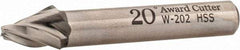 Made in USA - 20° Taper Angle per Side, 1/8" Small End Diam, 1/2" LOC, High Speed Steel 3 Flute Tapered Square End Mill - 2-1/2" OAL, 3/8" Shank Diam, Spiral Flute - Eagle Tool & Supply