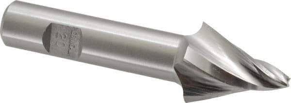Made in USA - 20° Taper Angle per Side, 1/8" Small End Diam, 1" LOC, High Speed Steel 4 Flute Tapered Square End Mill - 3" OAL, 1/2" Shank Diam, Spiral Flute - Eagle Tool & Supply