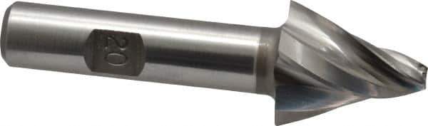 Made in USA - 20° Taper Angle per Side, 3/16" Small End Diam, 1" LOC, High Speed Steel 4 Flute Tapered Square End Mill - 3" OAL, 1/2" Shank Diam, Spiral Flute - Eagle Tool & Supply