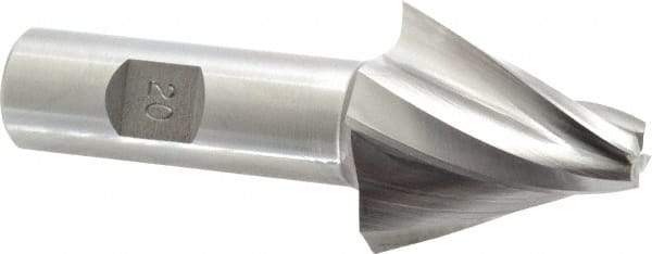 Made in USA - 20° Taper Angle per Side, 3/8" Small End Diam, 1-1/2" LOC, High Speed Steel 4 Flute Tapered Square End Mill - 3-7/8" OAL, 3/4" Shank Diam, Spiral Flute - Eagle Tool & Supply